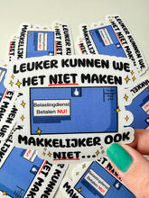 Načíst obrázek do prohlížeče Galerie, Belastingdienst “Leuker kunnen we het niet maken” sticker- Vinyl- Glitter