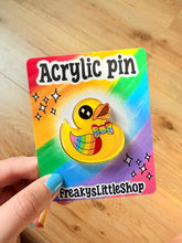 Afbeelding in Gallery-weergave laden, Rainbow Ducky Acrylic Pin- Pride- colourful- pins