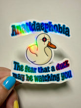Cargar imagen en el visor de la galería, Anatidaephobia Vinyl Sticker- Holographic - Handmade - Ducks- Phobias- Funny