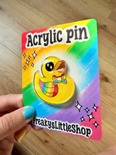 Afbeelding in Gallery-weergave laden, Rainbow Ducky Acrylic Pin- Pride- colourful- pins